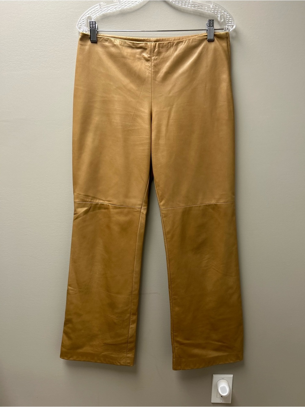 Danier Vintage Tan Genuine Leather Pants Y2K 90s Flat Front Straight Leg